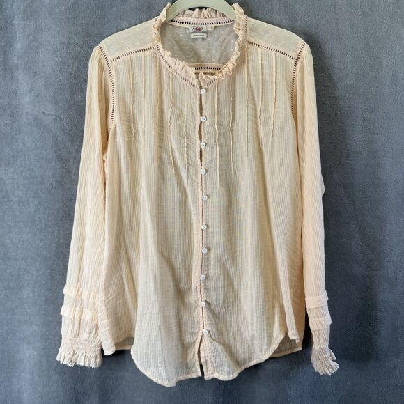 Faherty Tops - Faherty Willa Top Vanilla Cream Long Sleeve Button Up Blouse Size Large